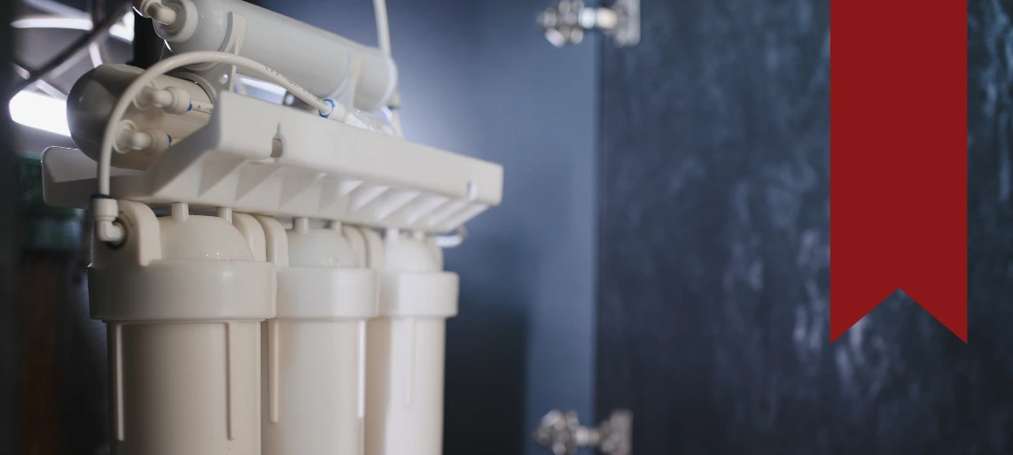 Commercial-grade water filtration system installed in a healthcare kitchen, supporting clean water standards and reliable foodservice operations by Aldevra.