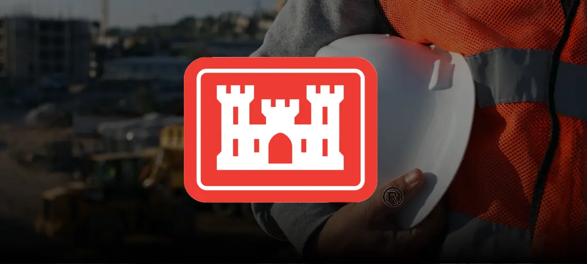 Close-up of a red U.S. Army Corps of Engineers logo on a jacket.