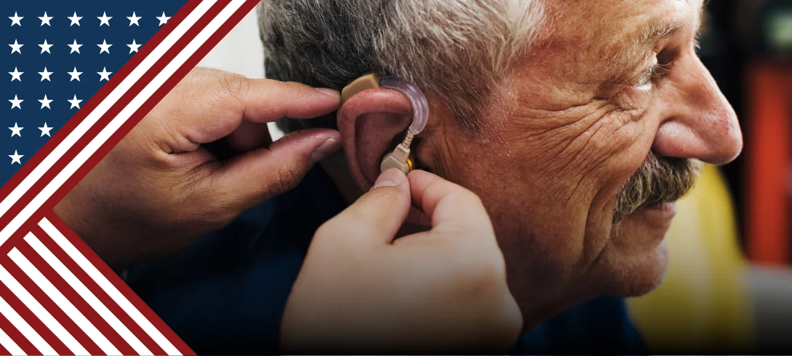 Veteran patient receiving hearing aid support in a VA clinical setting as part of Aldevra’s audiology health technology case study.