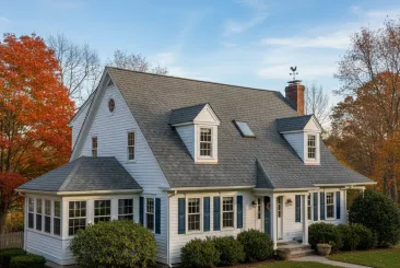 Classic home with a gray shingle roof in South Portland, ME.