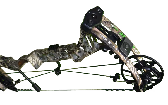 Close-up of the riser and cam on the Martin FireCat M3 compound bow
