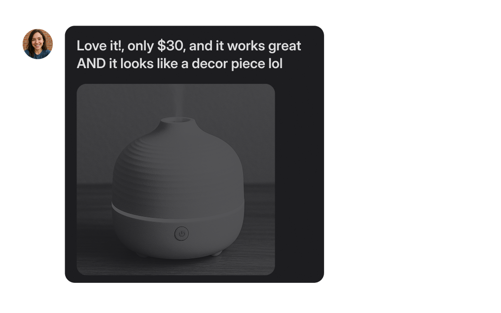 Image showing a comment under an ad with, the comment talks about the product and posts an image