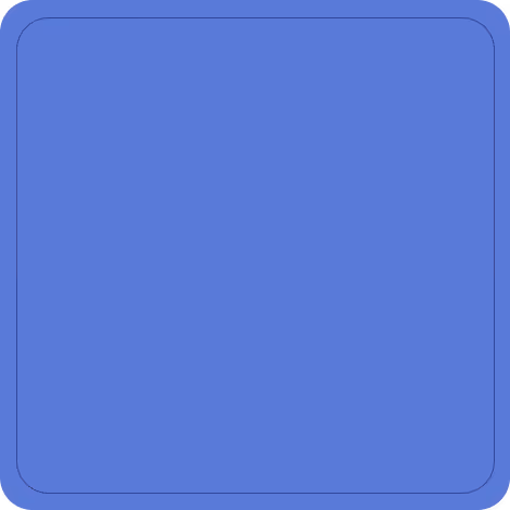 Square rounded blue button with a thin black border on a white background.