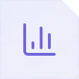 Icon of a bar chart with three vertical bars of varying heights on a purple-blue background.