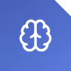 White brain icon on a blue background.