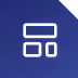 White icon with one rectangle above two smaller rectangles on a blue background.