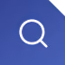 White magnifying glass icon on a blue background representing search.