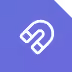White magnet icon with magnetic field lines on purple background.