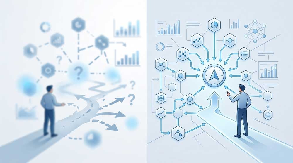 Visual representation of keyword data accuracy and decision making in SEO