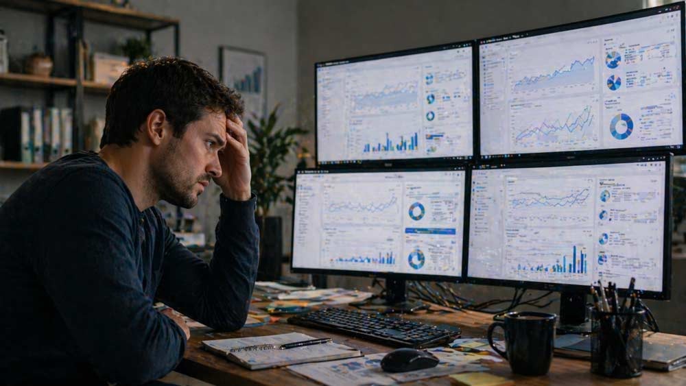 digital marketer analyzing flat traffic and low backlink growth despite published content