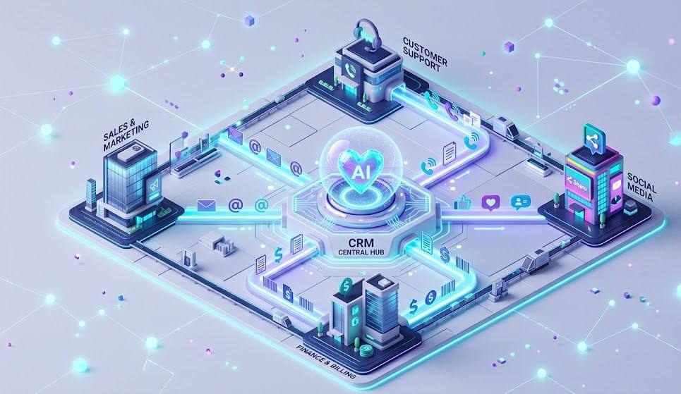 Central AI hub connecting sales, support, and social media