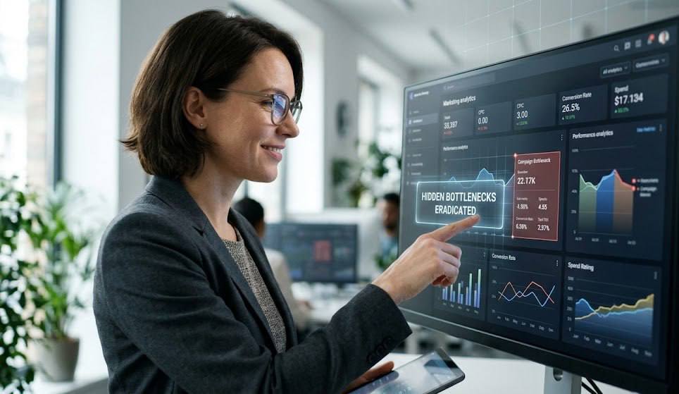 User analyzing business performance dashboard