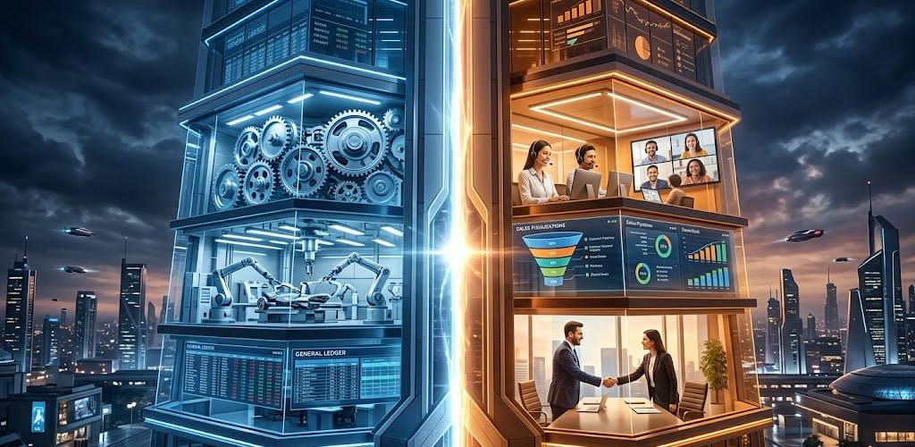 Smart business tower connecting operations and strategy