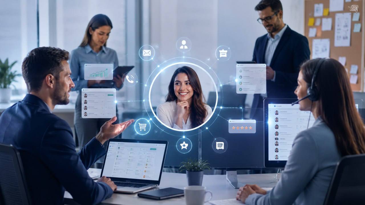 Business team managing customer relationships with CRM