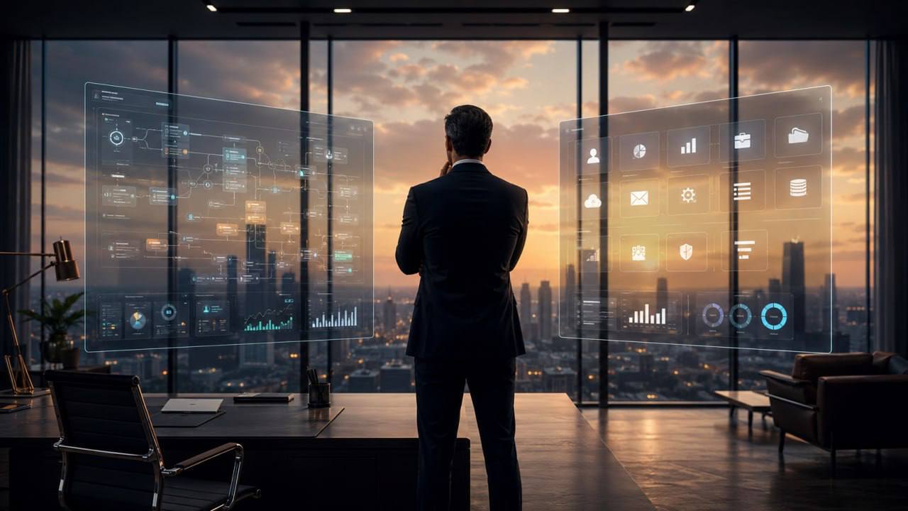 Executive reviewing digital business systems