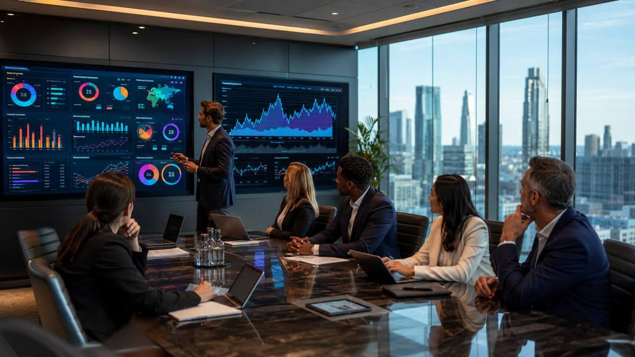 Team reviewing business dashboards