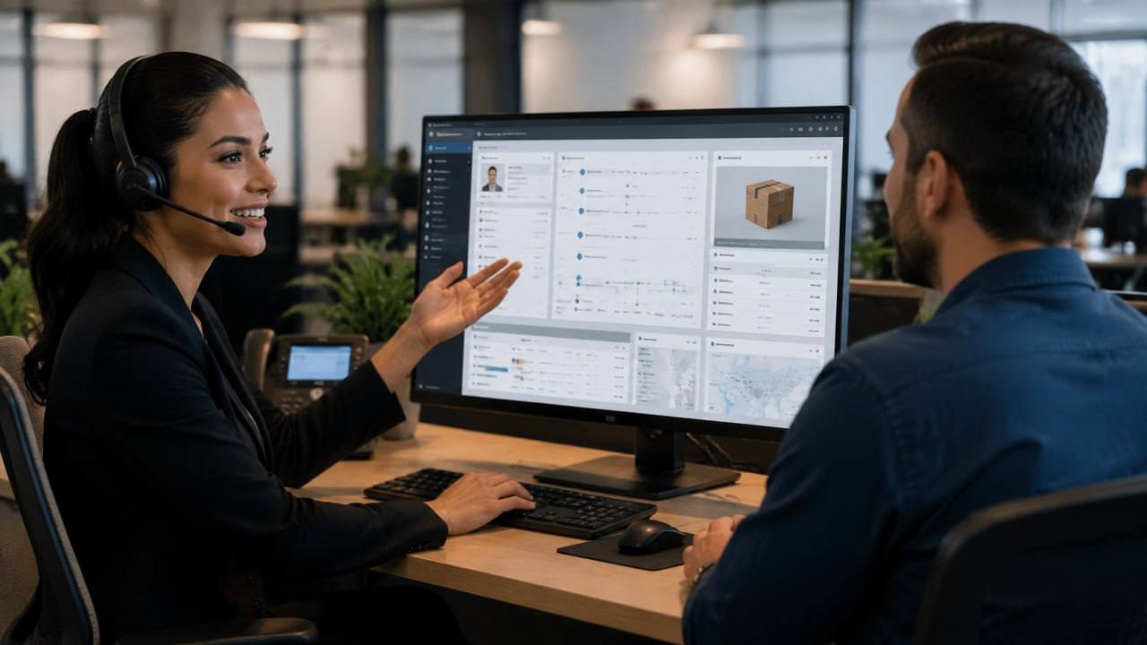 Support agent explaining customer data dashboard