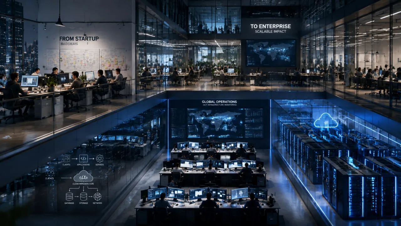 Connected CRM ERP and analytics platforms in a modern workspace