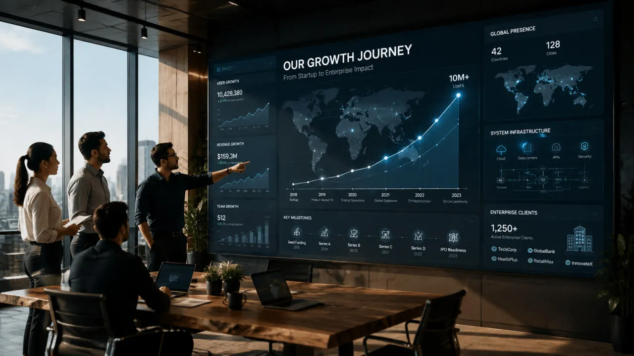 Company growth journey from startup development to enterprise scale