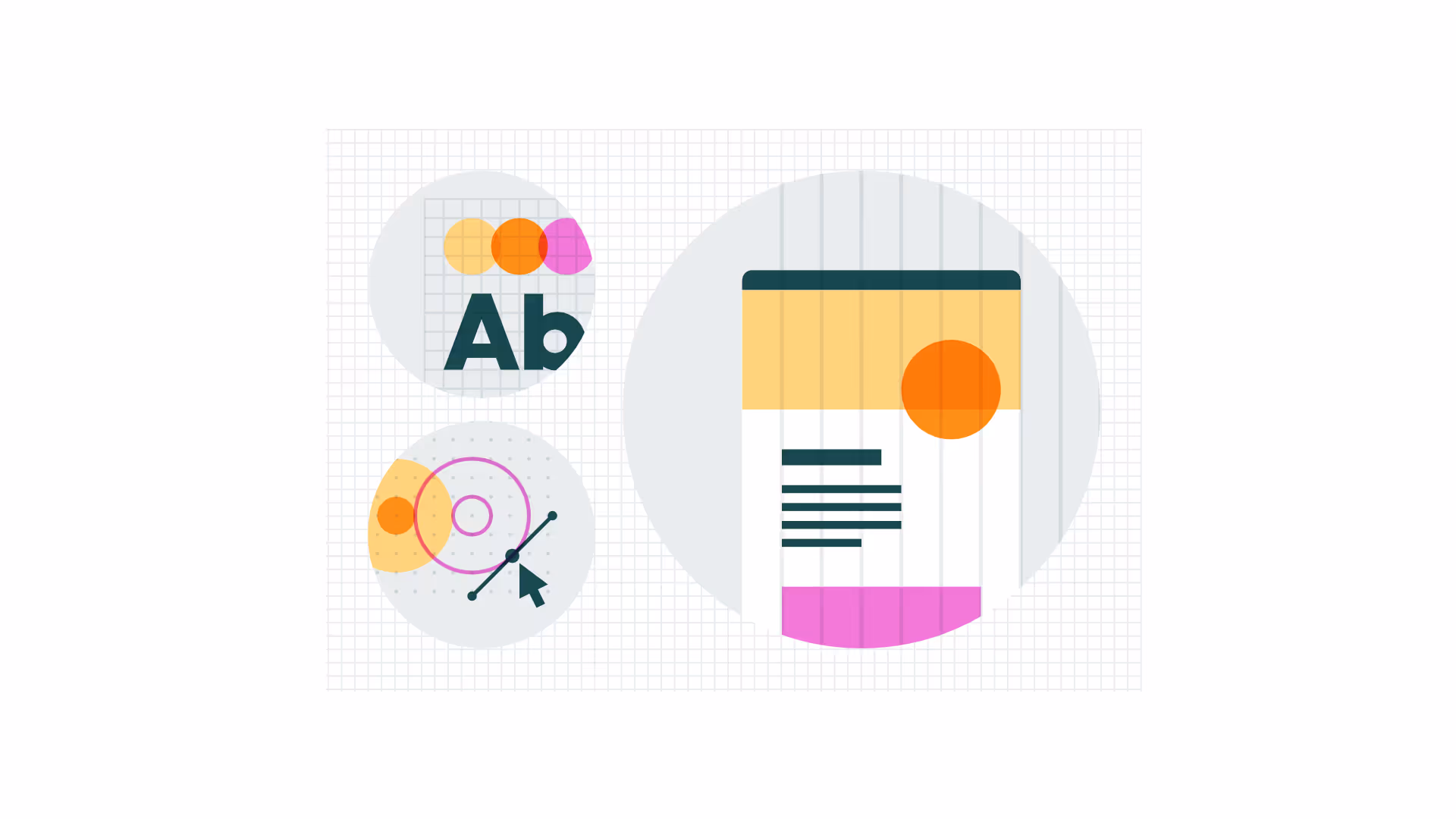 Graafinen käyttöliittymä, jossa on typografiaelementtejä, muotoja ja väriparannuksia dokumentissa.