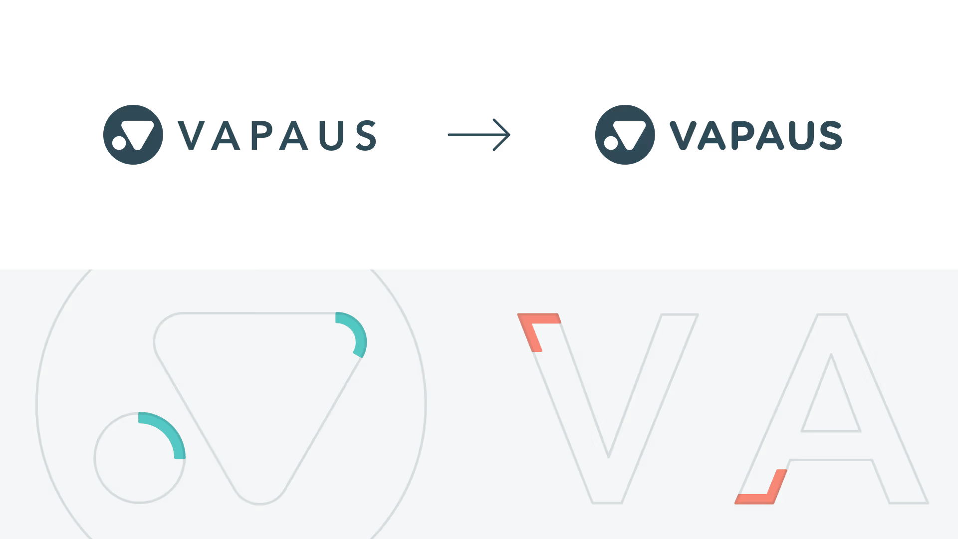 VAPAUS-logo ennen ja jälkeen päivityksen, nuoli osoittaa vasemmalta oikealle.