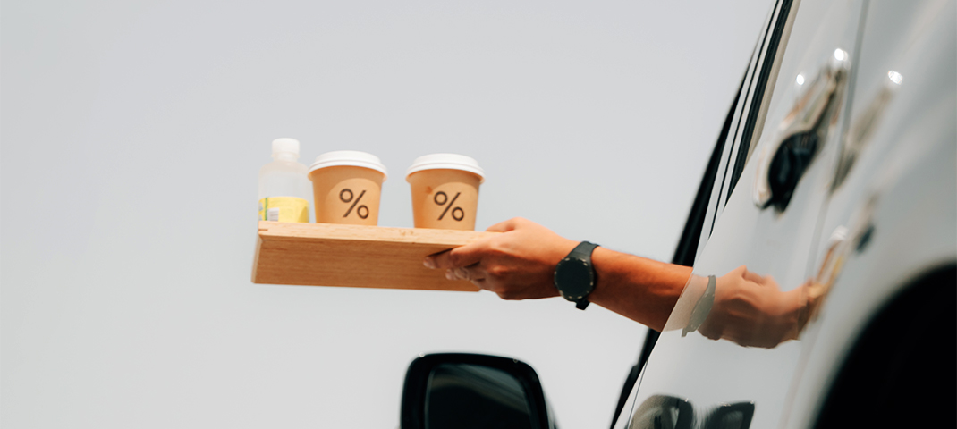 Last Exit food truck park outdoor dining area at dusk