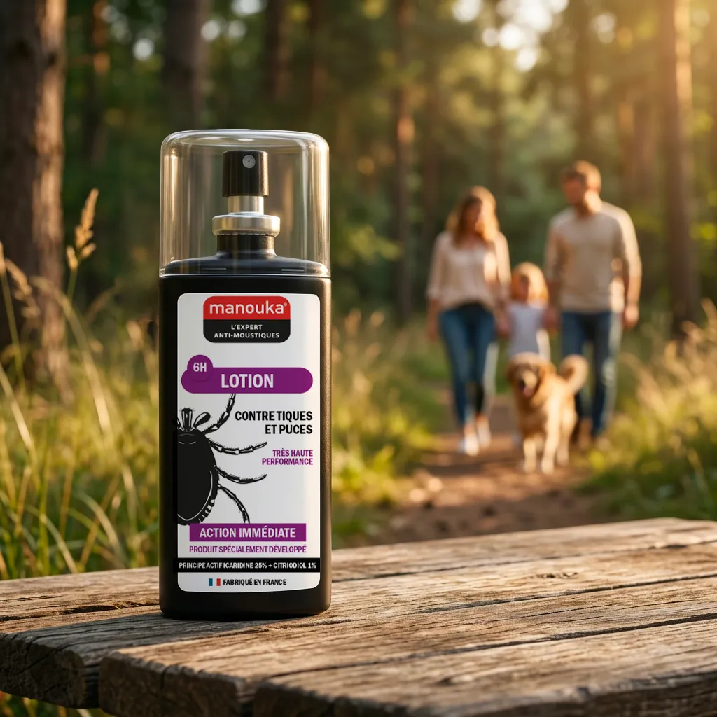 Lotion antiparasitaire Manouka dans un contexte d'activité familiale en extérieur