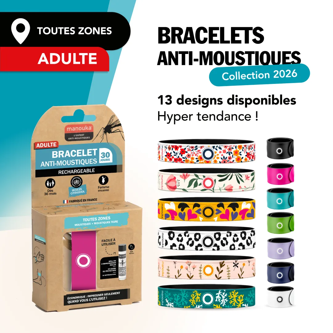 Bracelet anti-moustiques Manouka pour adultes avec 13 designs disponibles