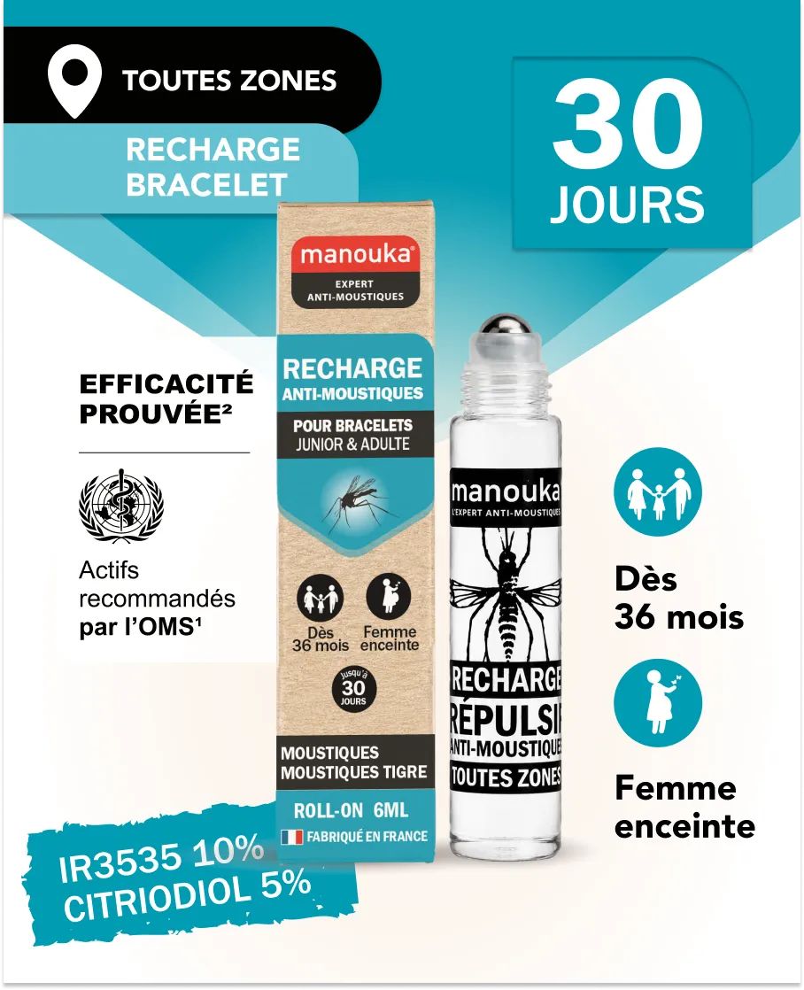Recharge pour bracelet anti-moustiques Manouka offrant jusqu'à 30 jours de protection