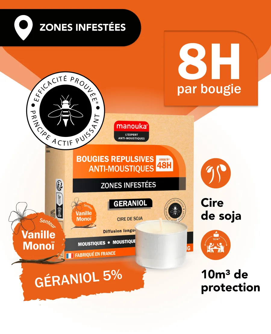 Bougie anti-moustiques Manouka à la cire de soja offrant jusqu'à 8 heures de protection