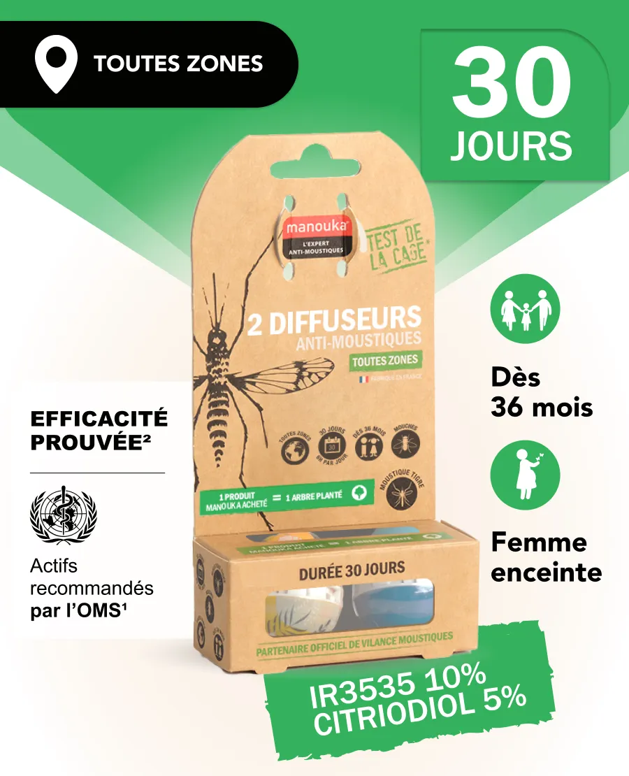 Double diffuseur anti-moustiques Manouka offrant jusqu'à 30 jours de protection