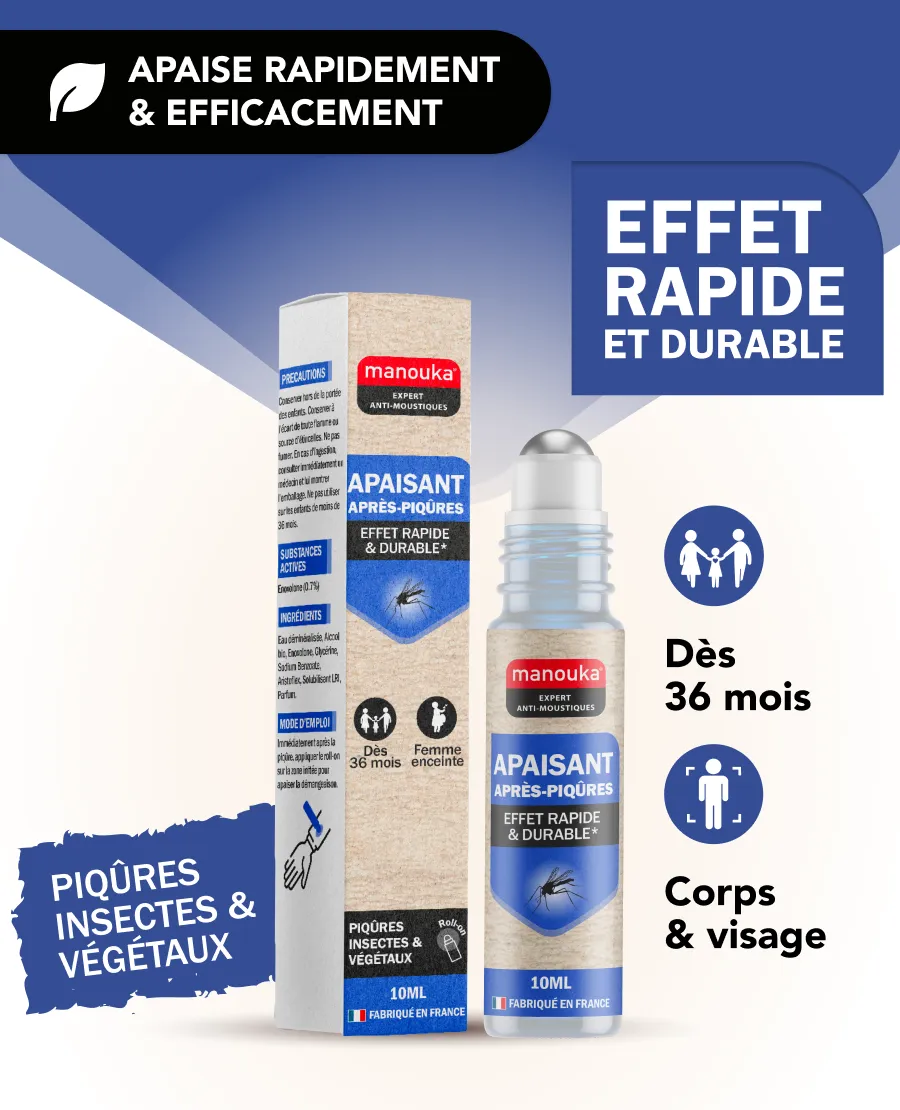 Roll-on Manouka après piqûre pour apaiser la peau du corps et du visage dès 36 mois