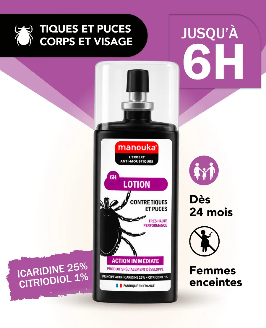 Lotion antiparasitaire Manouka pour le corps et les vêtements, protection jusqu'à 6 heures