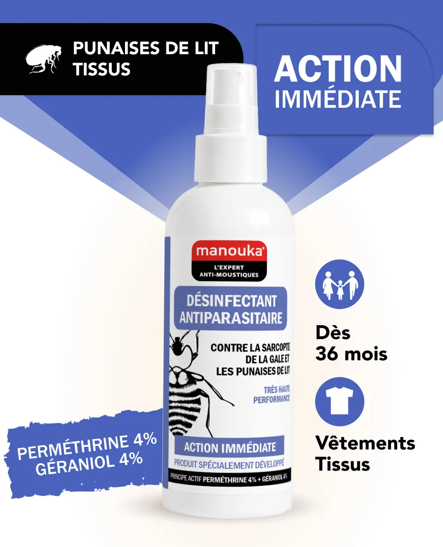 Désinfectant Manouka contre les punaises de lit avec action immédiate pour vêtements et tissus
