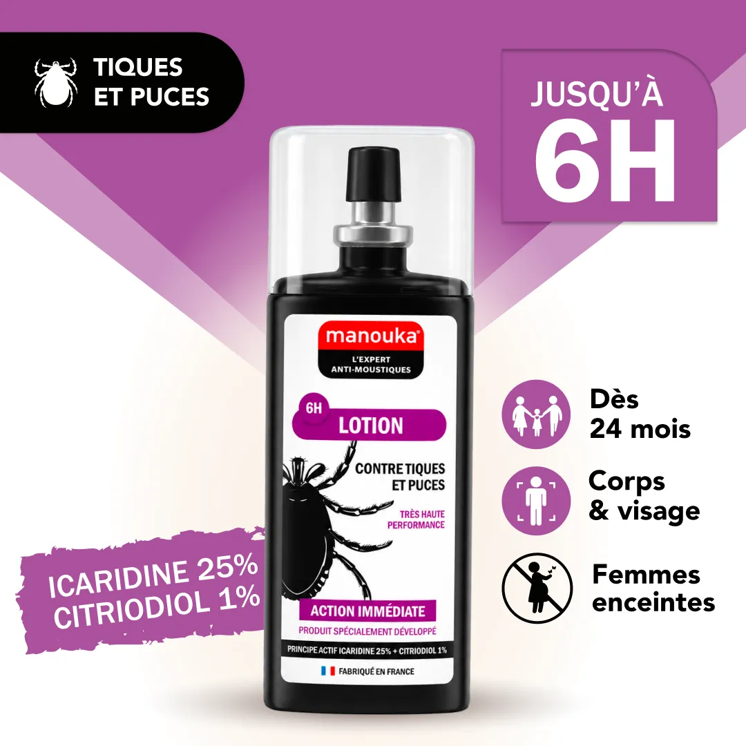 Lotion répulsive Manouka contre les tiques et les puces avec protection jusqu'à 6 heures, dès 24 mois