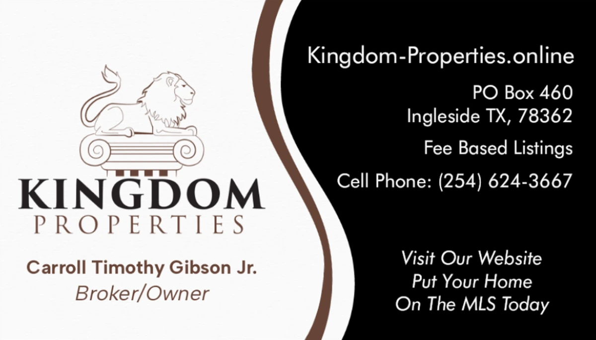 Kingdom Properties business card, Carroll Timothy Gibson Jr., Broker/Owner