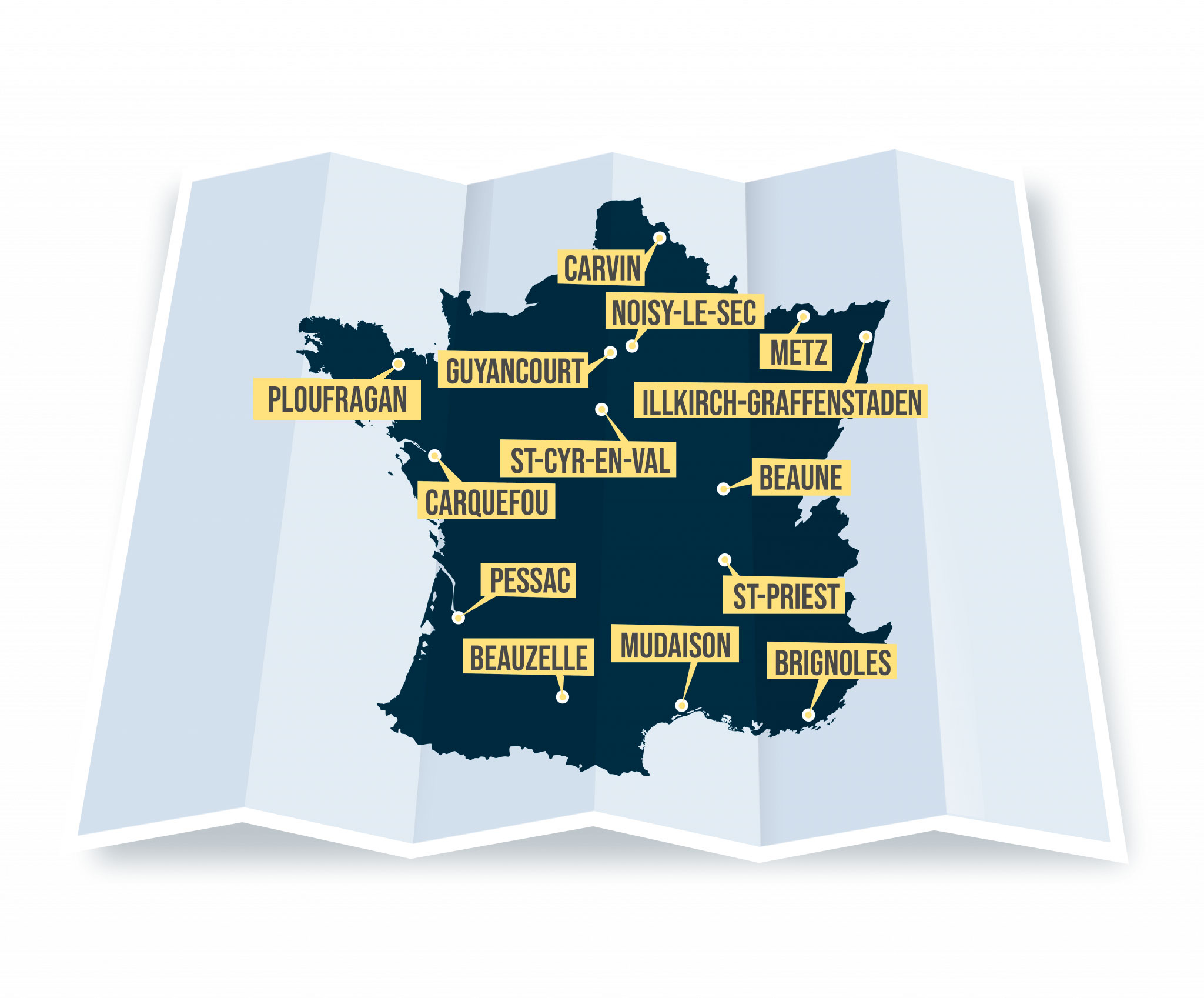 Carte de France des différents centres de formation Mobipolis
