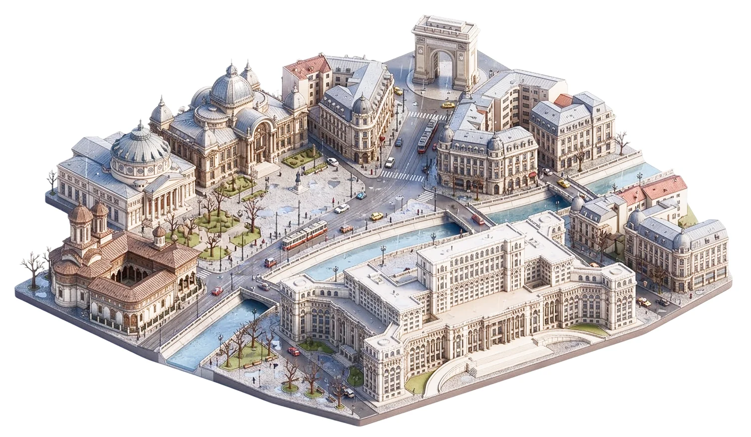 Isometric illustration of Bucharest city in Romania country