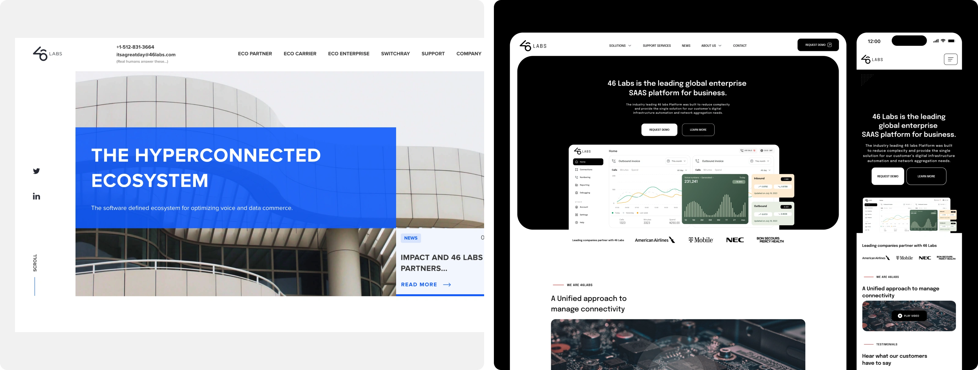 Two dashboard screens showing inventory management stats, sales increase, stock-out reduction, and AI alerts.