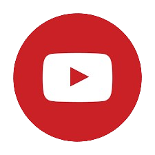 YouTube play button icon in white on a red circular background.