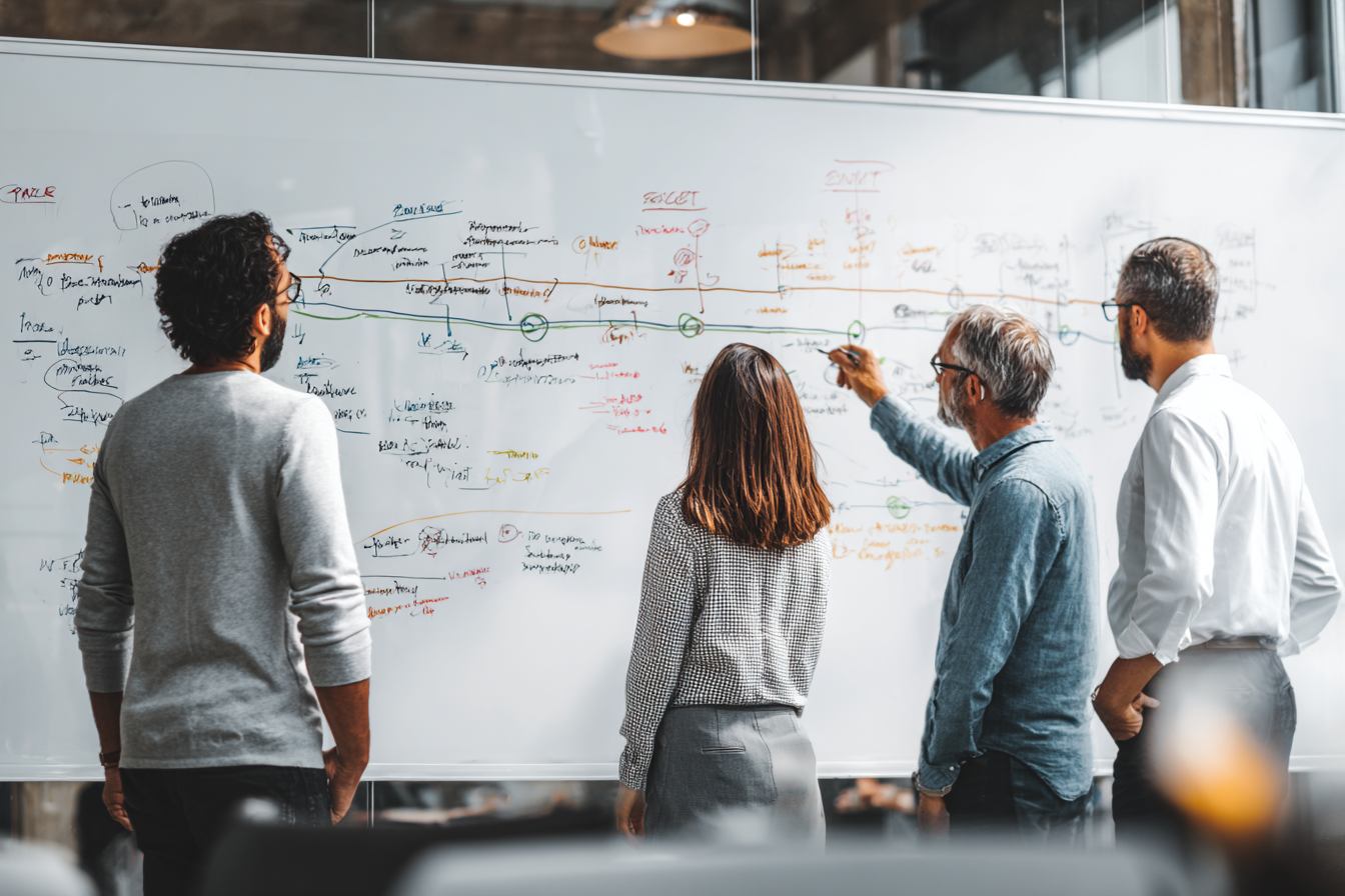 tableau blanc avec un échéancier et les étapes d’un projet
