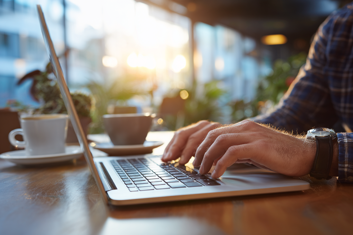  dirigeant comparant plusieurs offres de sociétés informatiques sur son ordinateur portable