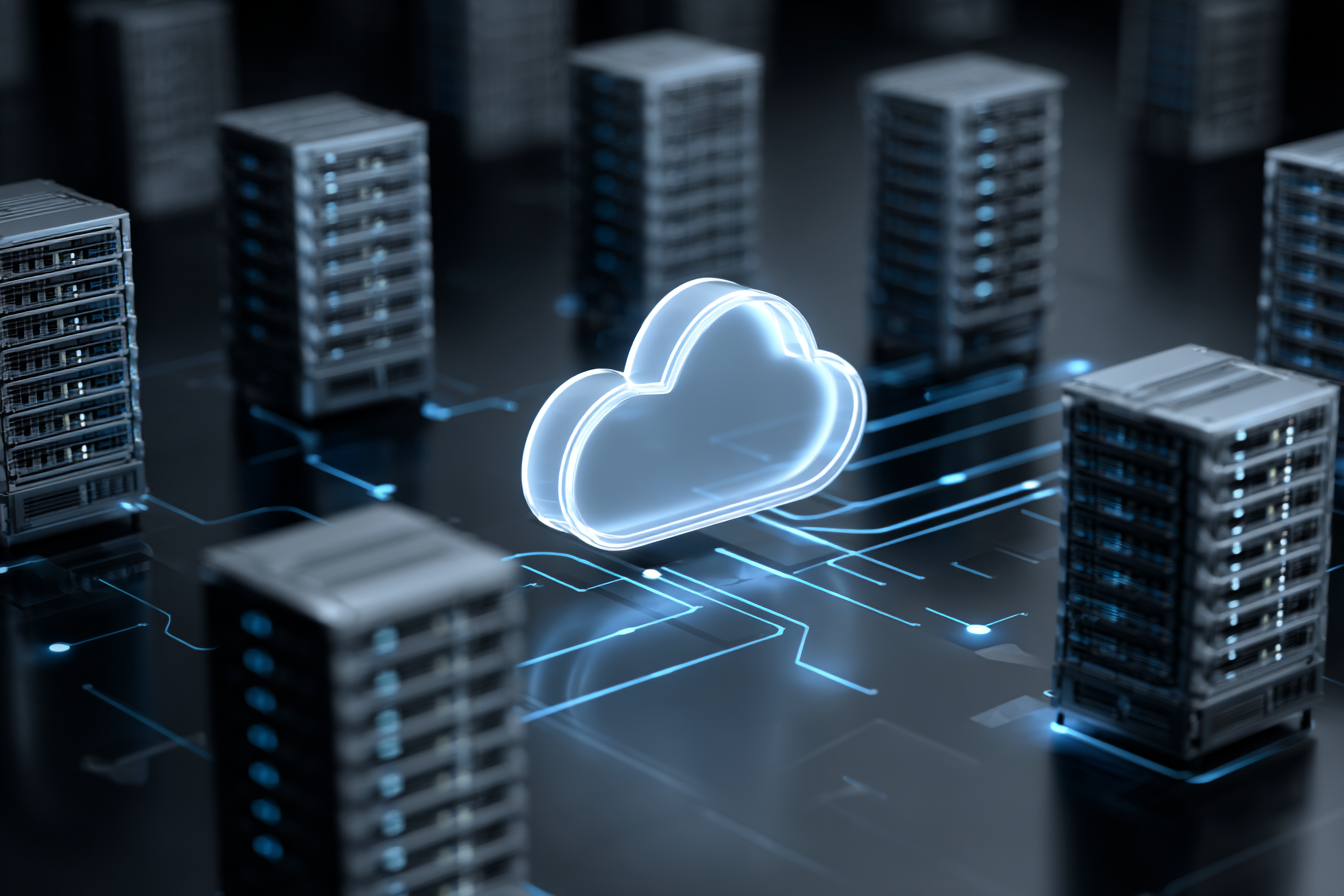 schéma de gestion des données informatiques montrant les flux entre serveurs et cloud