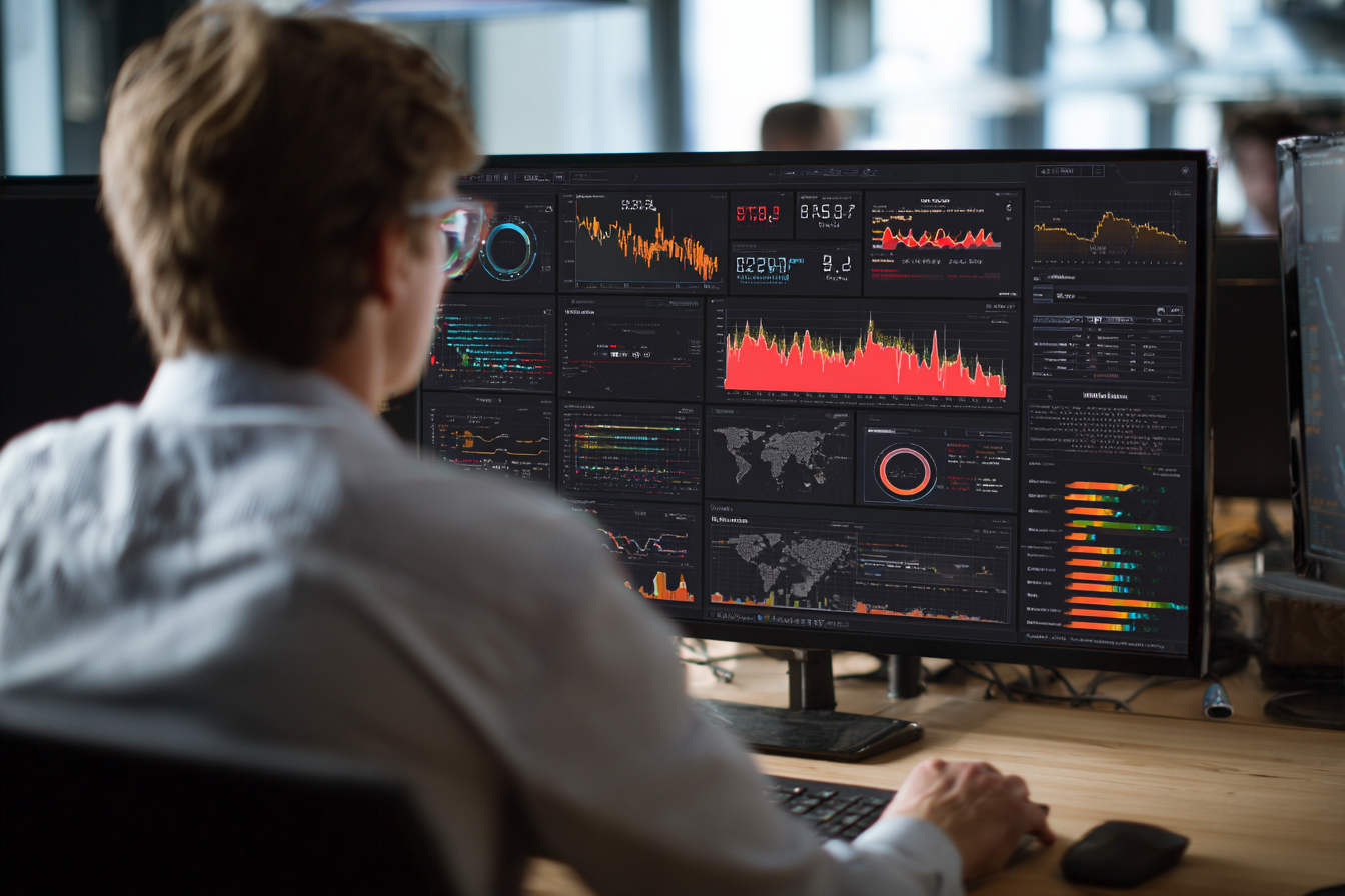 tableau de bord affichant la performance en temps réel d’un réseau informatique d’entreprise