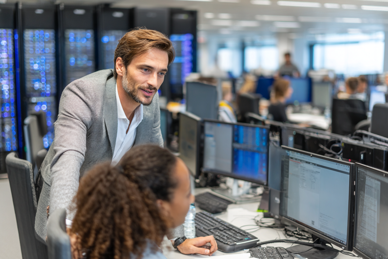 consultant expliquant une offre de réseau informatique service à un responsable d’entreprise