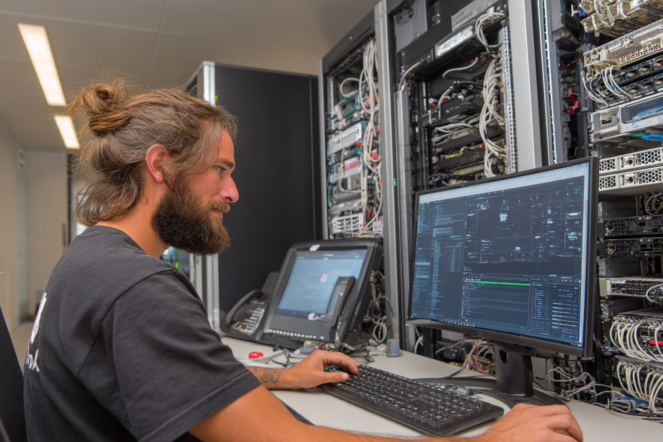 echnicien analysant la performance d’un équipement informatique sur un poste de travail