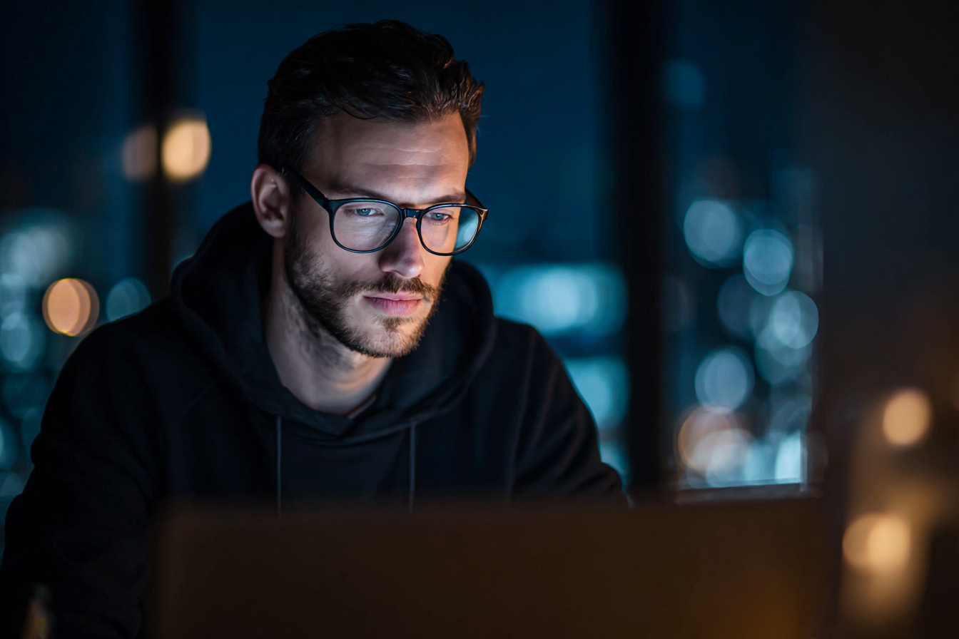 Employé travaillant à distance avec des dispositifs de sécurité numérique