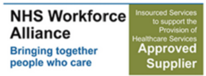 NHS Workforce Alliance logo with text 'Bringing together people who care' and a green box stating 'Insourced Services to support the Provision of Healthcare Services Approved Supplier.'