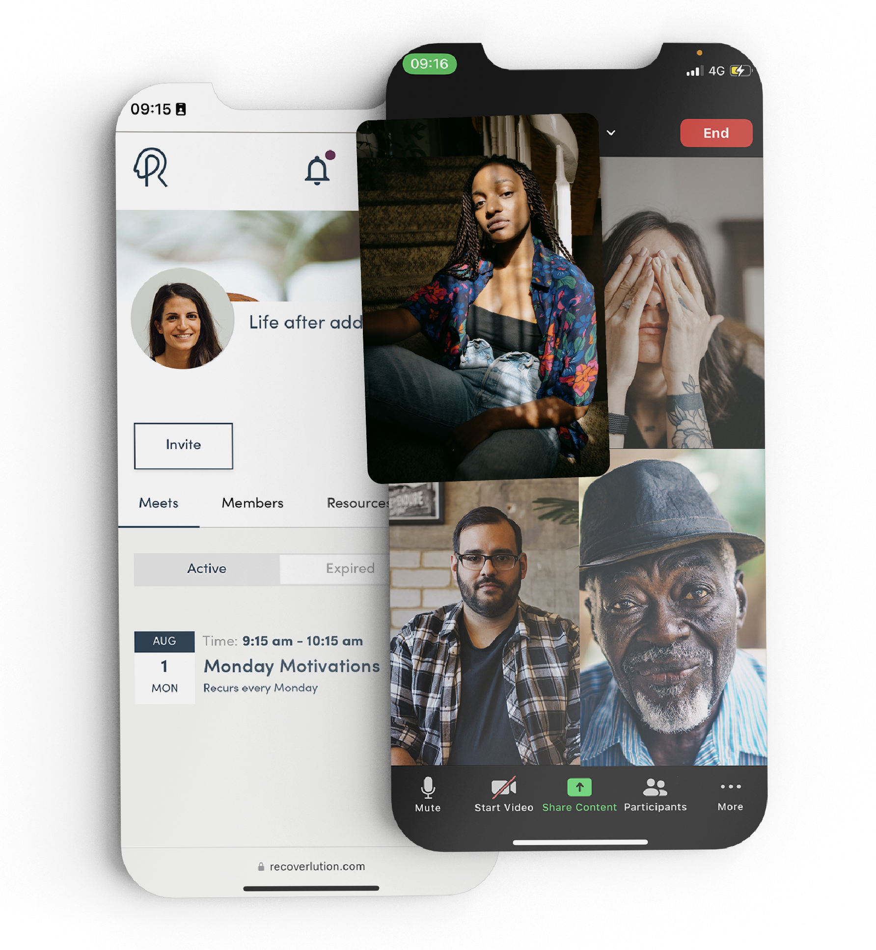 Mock-up of Foundrithm partner, Recoverlutions, APP