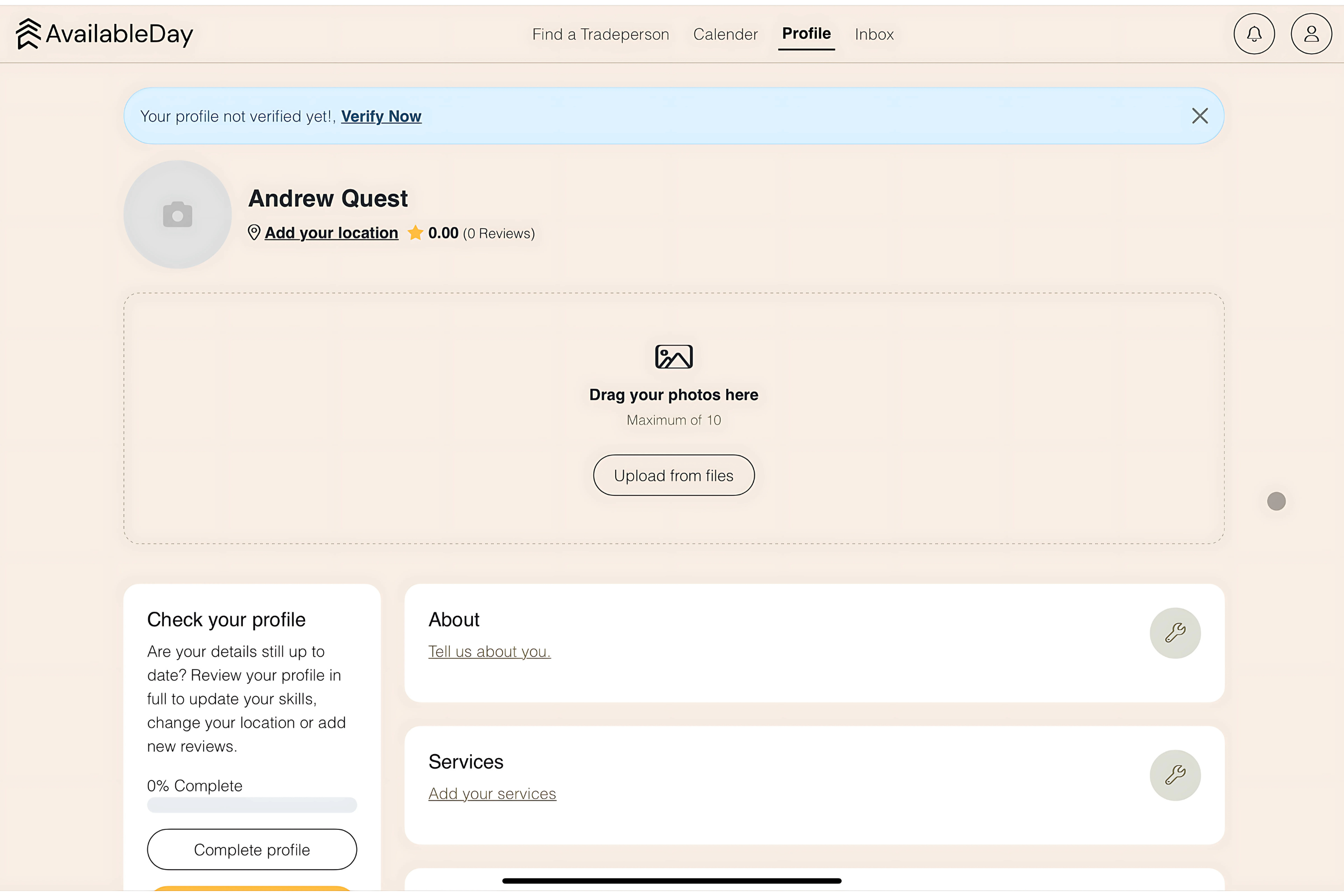 Mock-up of Foundrithm partner, AvailableDay, Backend CMS